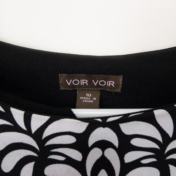 Voir Voir Womens Shift Dress‎ Black Damask Stretch Jewel Neck Cap Sleeve 10 - Picture 4 of 5